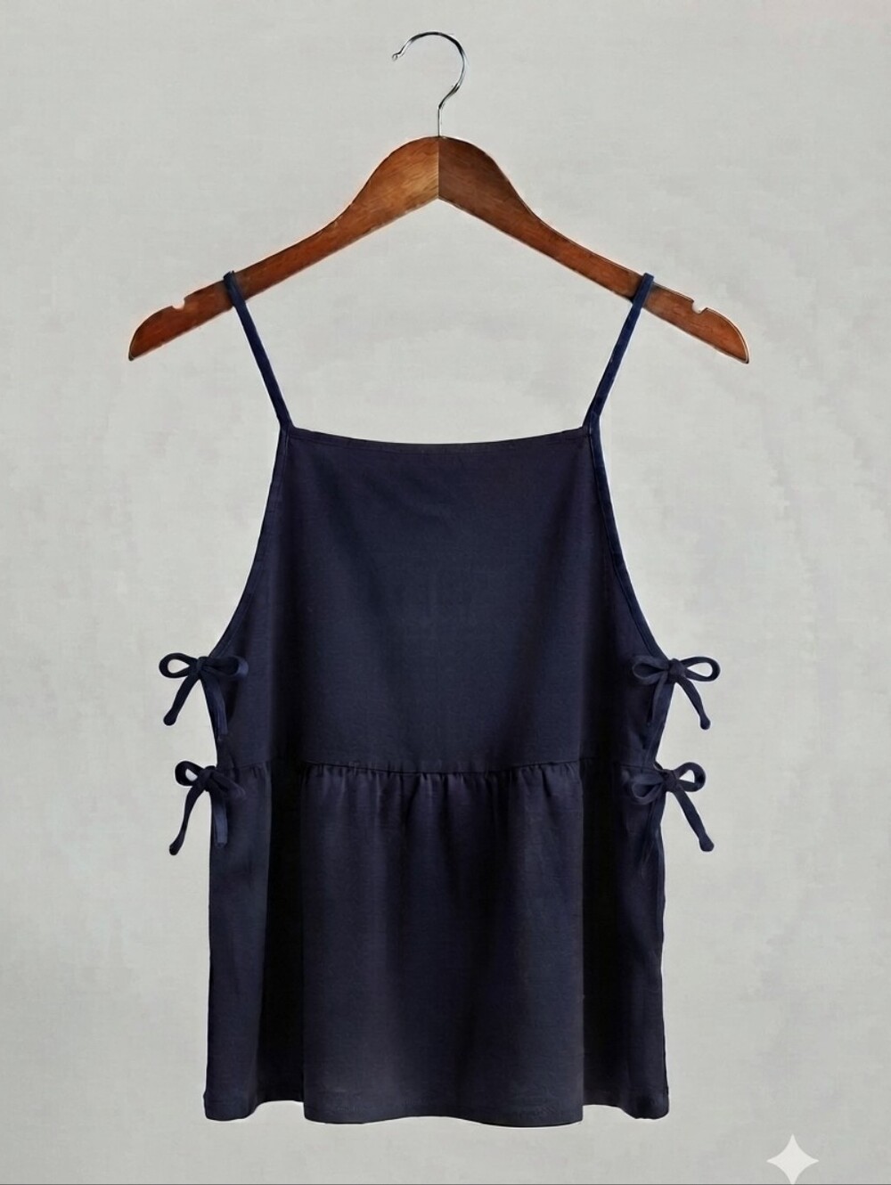 NWOT Navy Side-Tie Spaghetti Strap Peplum Tank Top  (0158)